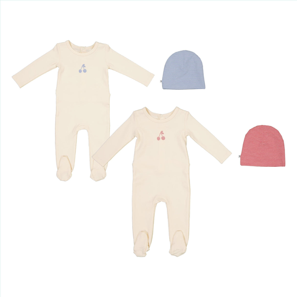 Mon Cheri Baby Boys Girls Striped Cherries Cotton Footie & Beanie Set - MC222/MC223 Mon Cheri Baby Boys Girls Striped Cherries Cotton Footie & Beanie Set - MC222/MC223