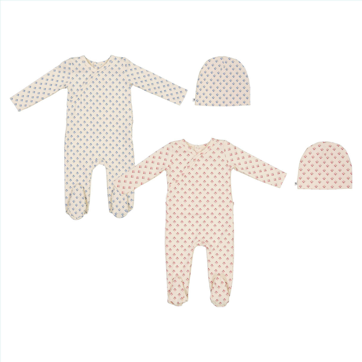 Mon Cheri Baby Boys Girls Diamond Print Cotton Footie & Beanie Set - MC215/MC216 Mon Cheri Baby Boys Girls Diamond Print Cotton Footie & Beanie Set - MC215/MC216