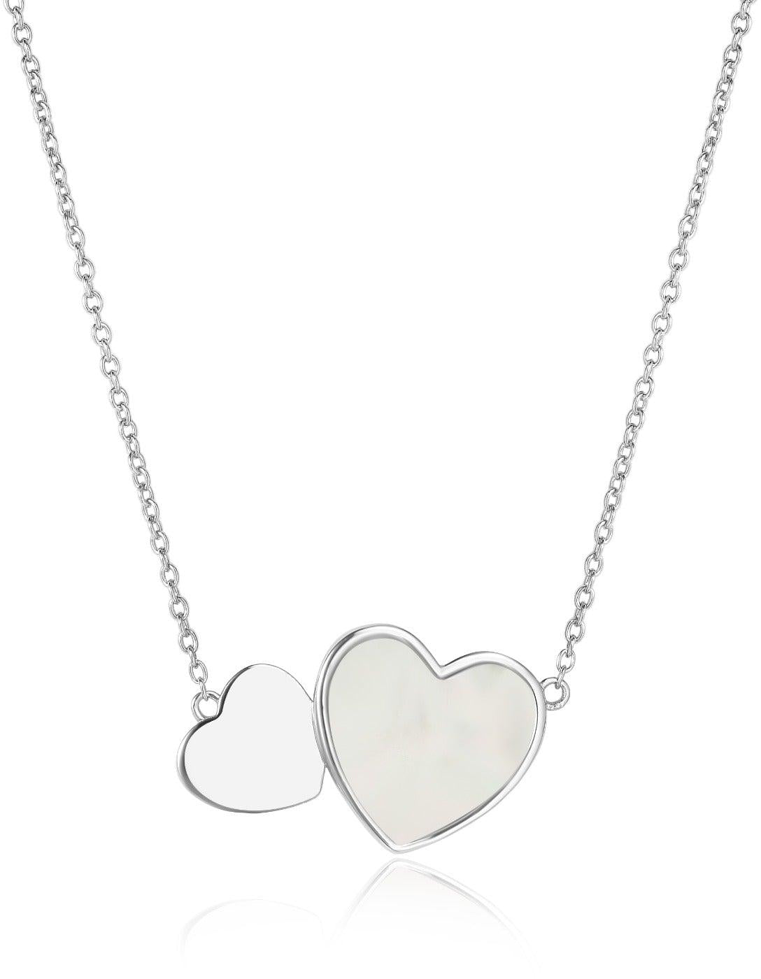 Tiny Gem Pearl Double Heart Necklace - TG2026