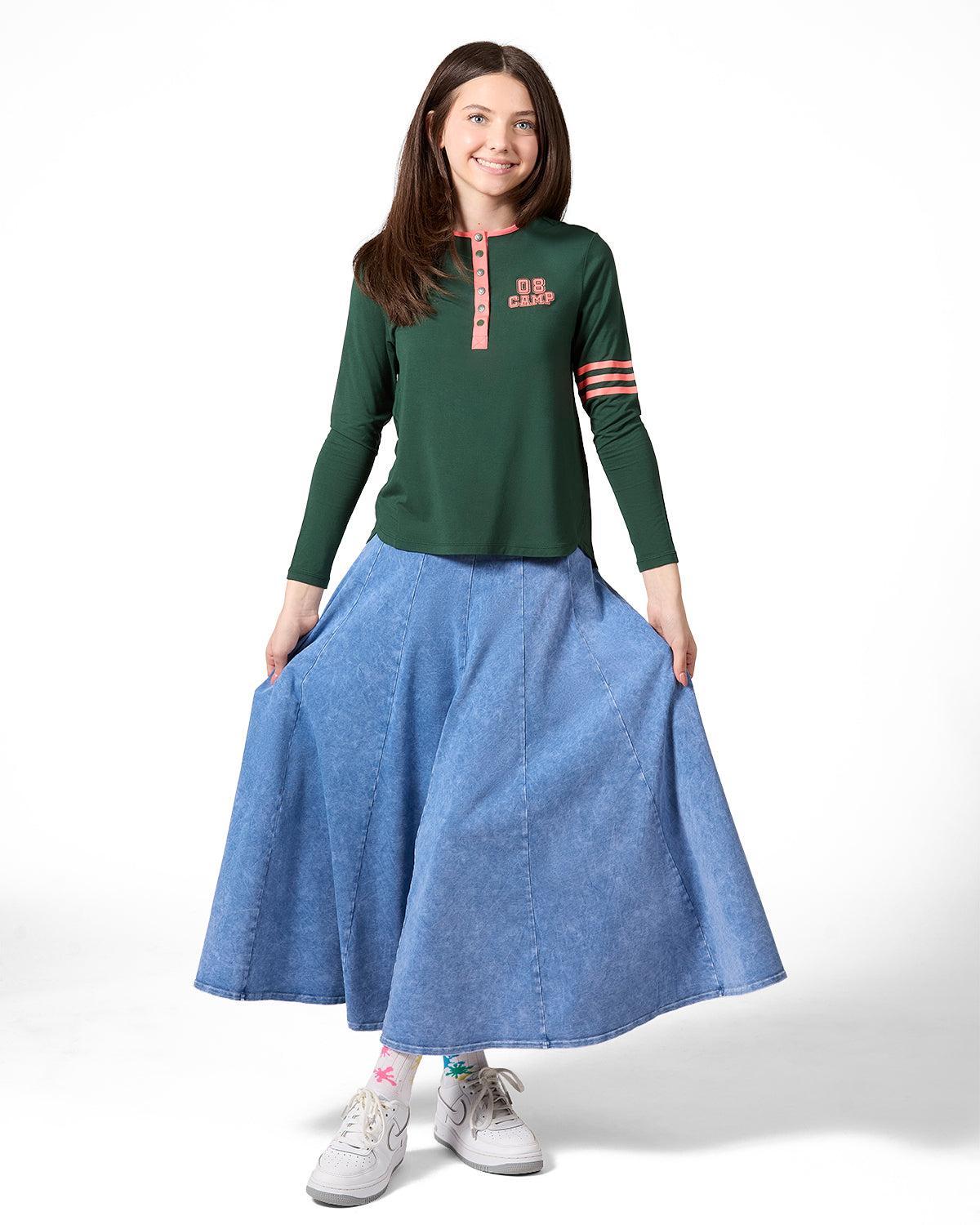 Memoi Teens Girls Snap-Front Varsity Long Sleeve T-Shirt - MKC-106 Memoi Teens Girls Snap-Front Varsity Long Sleeve T-Shirt - MKC-106