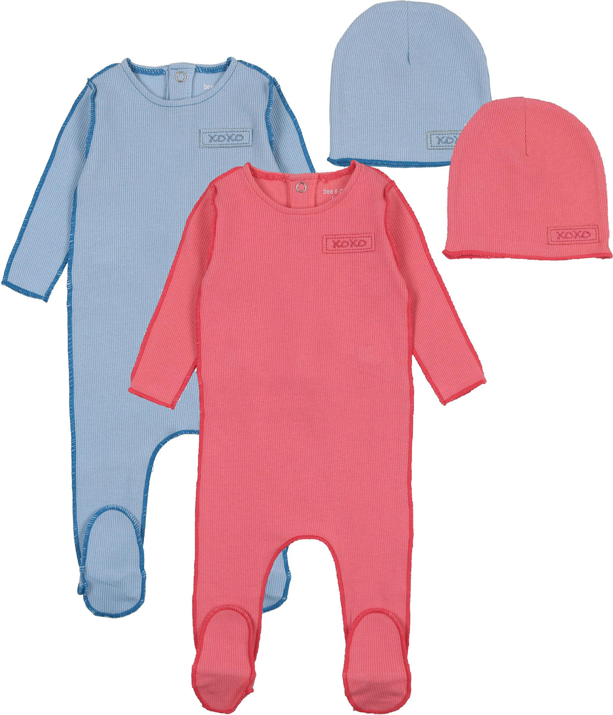 Bee & Dee Baby Boys Girls Ribbed Cotton Footie & Beanie Set - ICR Bee & Dee Baby Boys Girls Ribbed Cotton Footie & Beanie Set - ICR