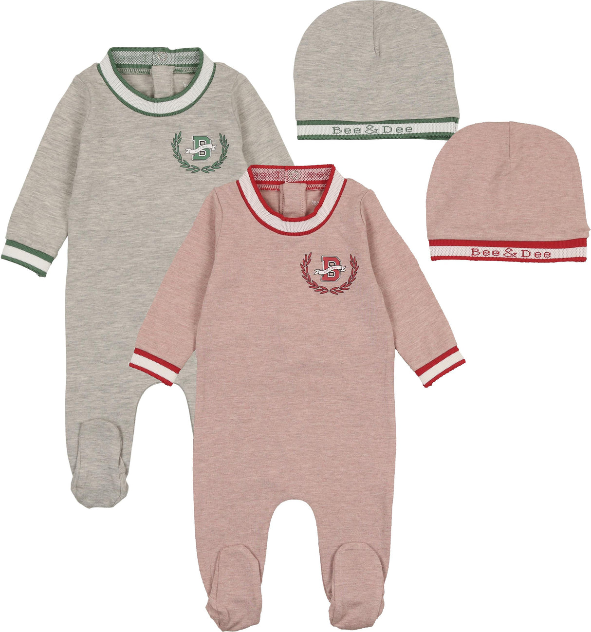 Bee & Dee Baby Boys Girls Modal Varsity Footie & Beanie Set - IMV Bee & Dee Baby Boys Girls Modal Varsity Footie & Beanie Set - IMV
