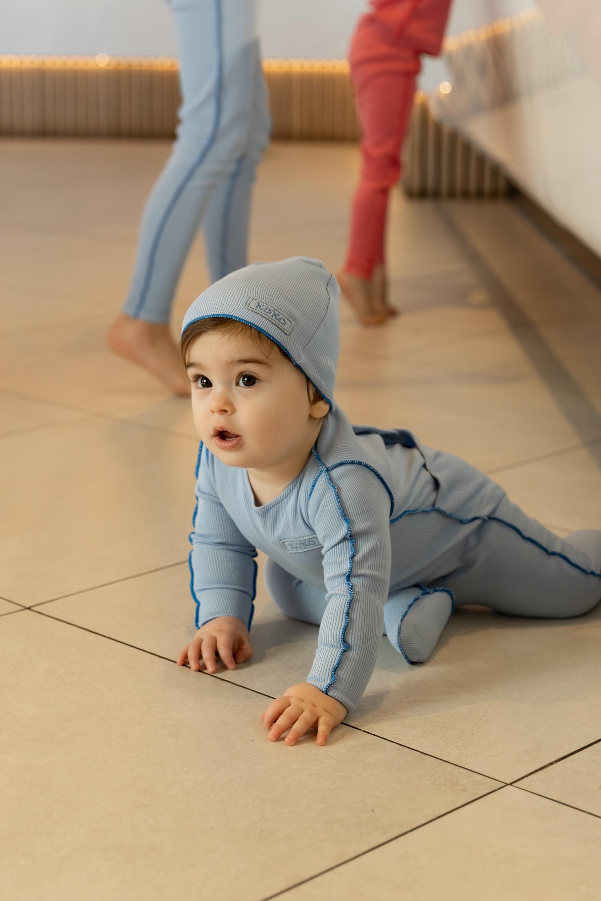 Bee & Dee Baby Boys Girls Ribbed Cotton Footie & Beanie Set - ICR Bee & Dee Baby Boys Girls Ribbed Cotton Footie & Beanie Set - ICR