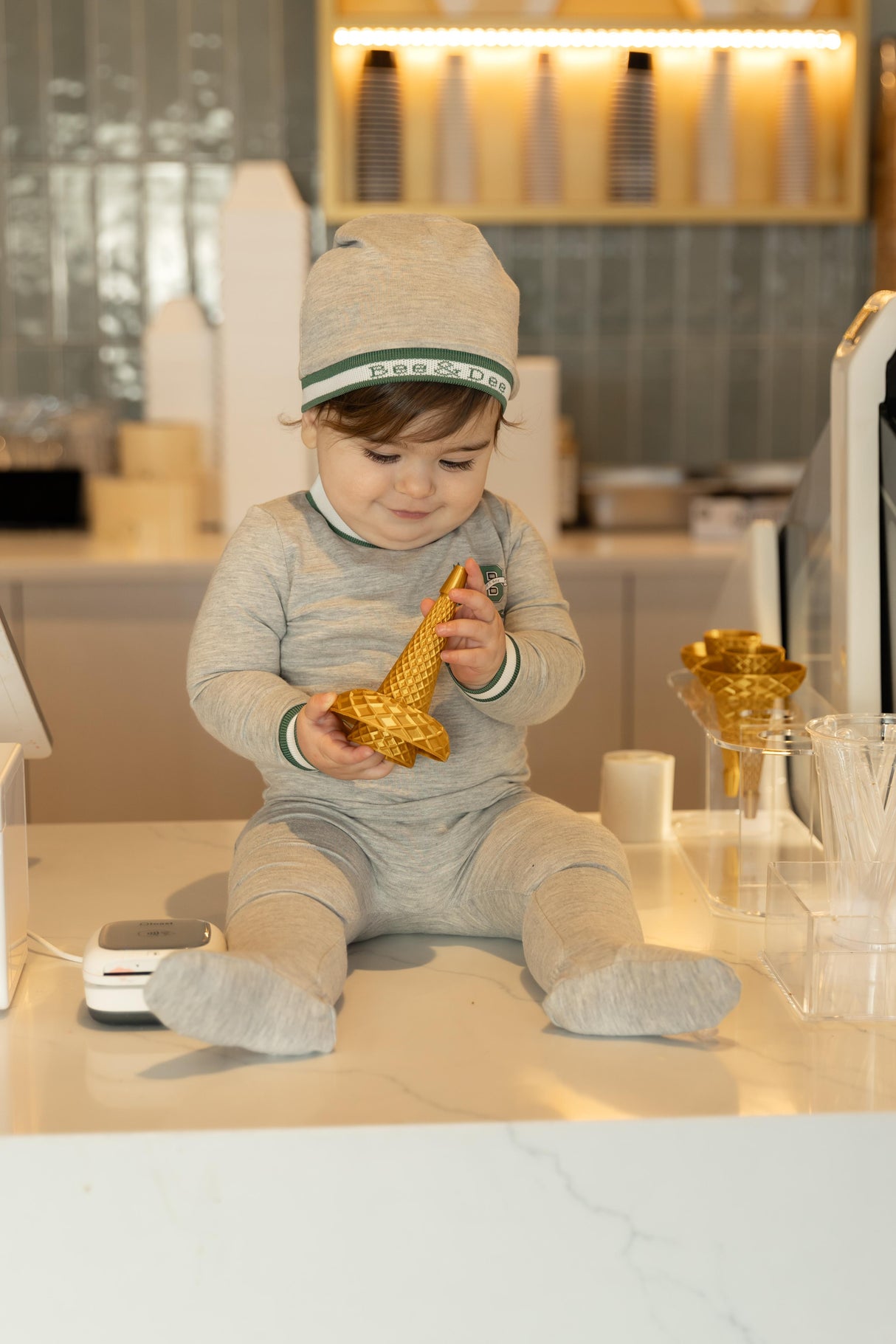 Bee & Dee Baby Boys Girls Modal Varsity Footie & Beanie Set - IMV Bee & Dee Baby Boys Girls Modal Varsity Footie & Beanie Set - IMV