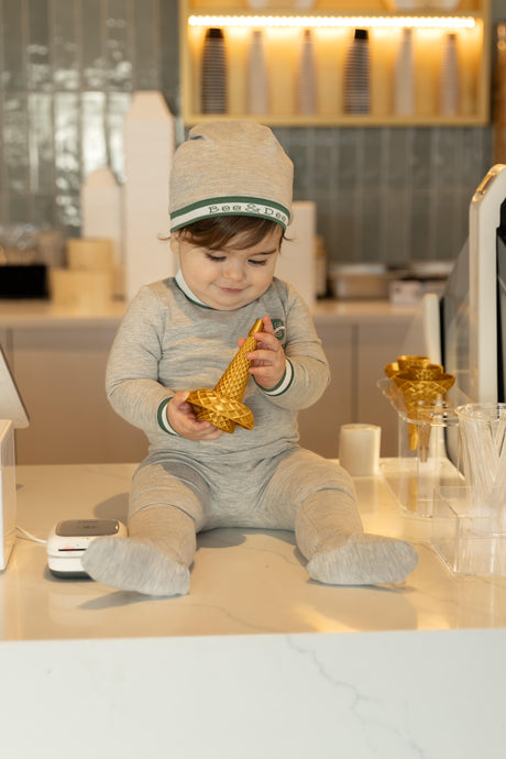 Bee & Dee Baby Boys Girls Modal Varsity Stretchie & Beanie Set - IMV Bee & Dee Baby Boys Girls Modal Varsity Stretchie & Beanie Set - IMV