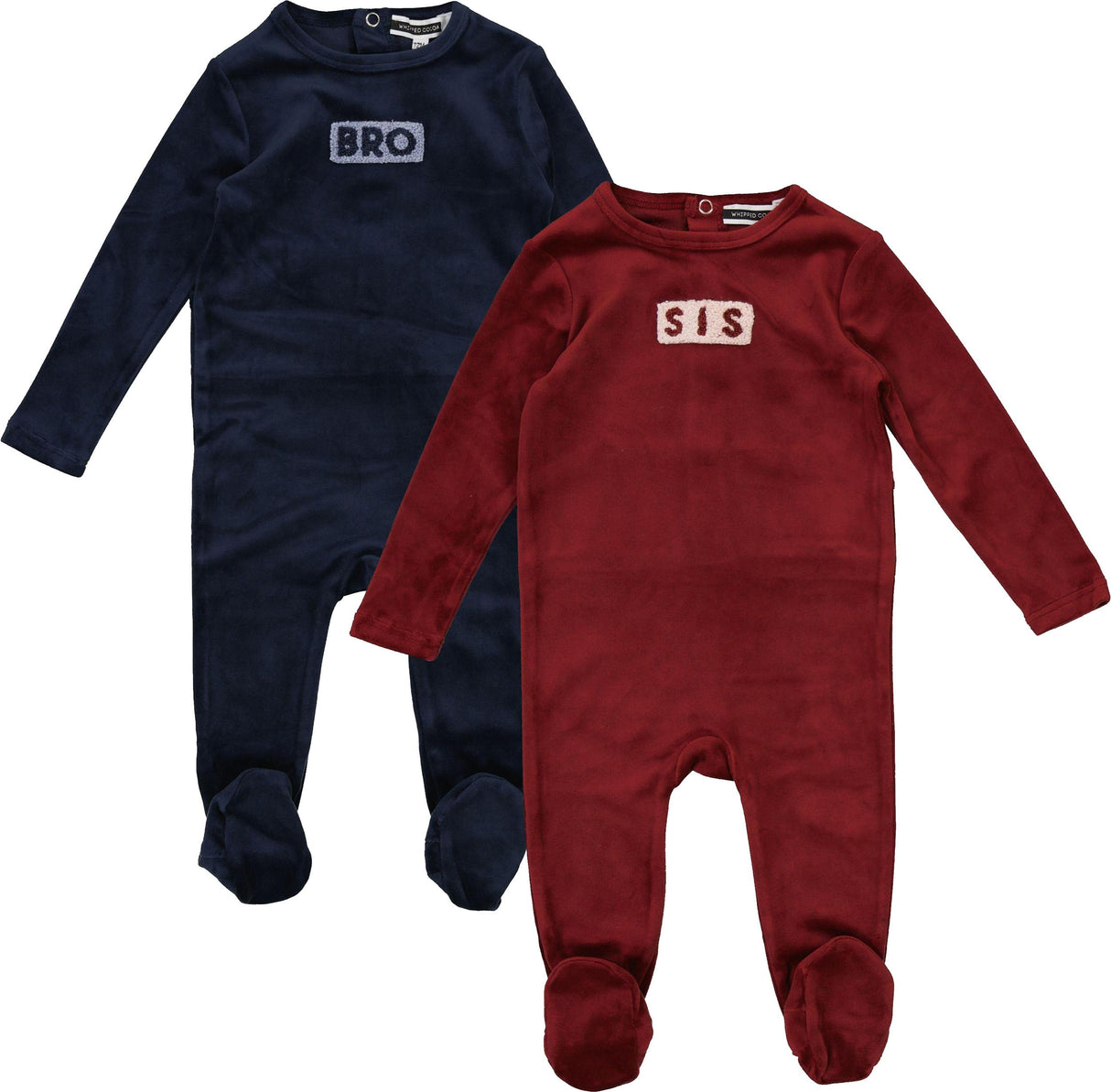 Whipped Cocoa Baby Boys Girls "BRO" & "SIS" Ribbed Velour Footie - WB6CY3072B Whipped Cocoa Baby Boys Girls "BRO" & "SIS" Ribbed Velour Footie - WB6CY3072B