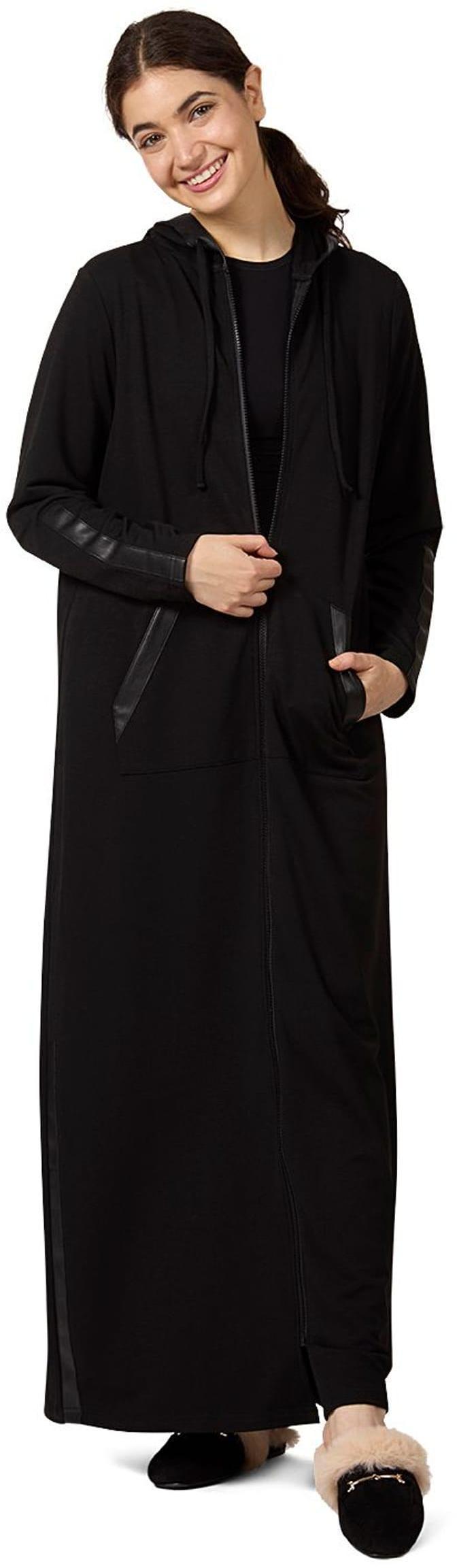 Memoi Womens Full Zip Hooded Robe with Vegan Leather Trim - CRX09981 Memoi Womens Full Zip Hooded Robe with Vegan Leather Trim - CRX09981