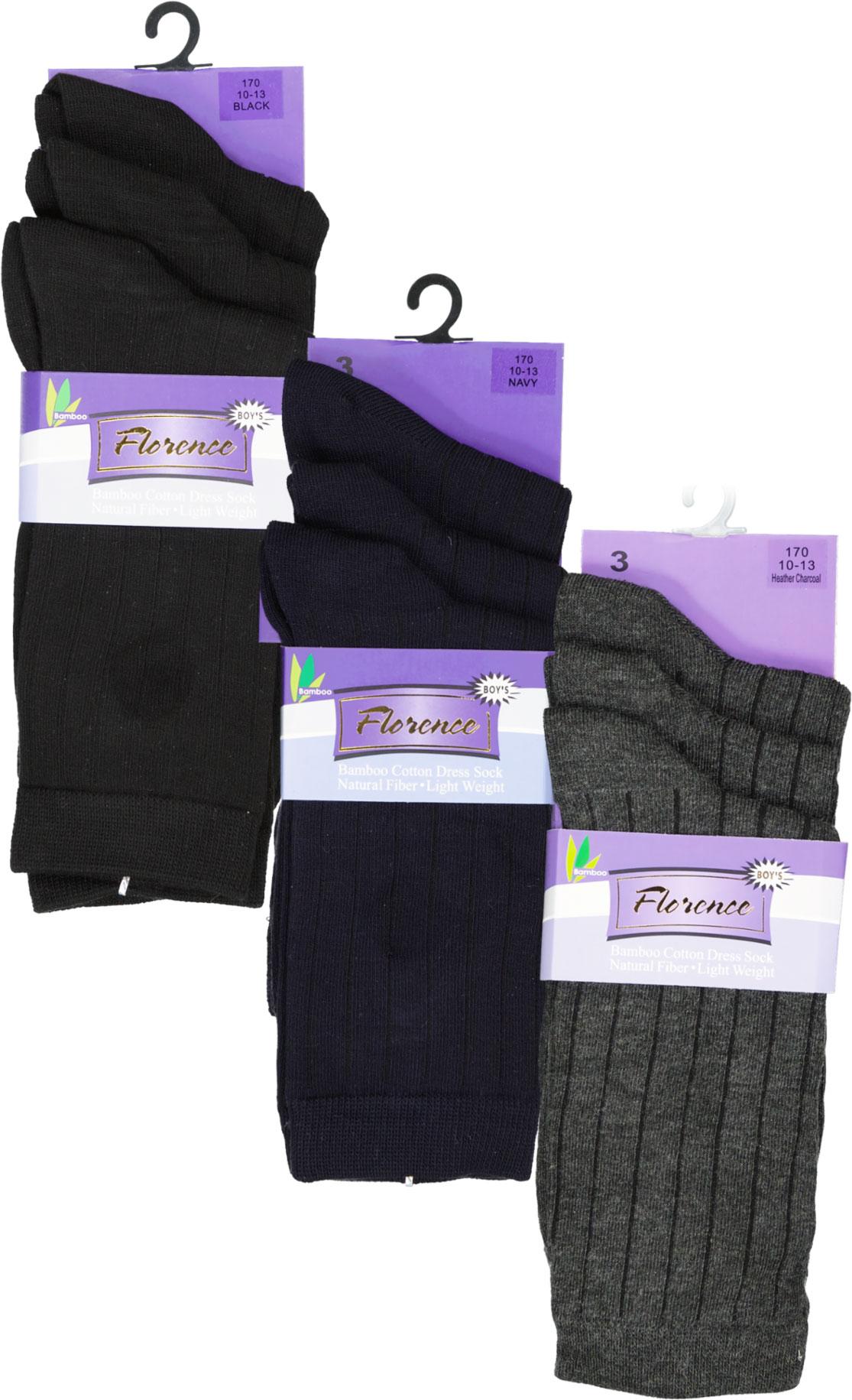 Florence Boys Bamboo Crew Rib Dress Socks 3 Pack - 170 Florence Boys Bamboo Crew Rib Dress Socks 3 Pack - 170