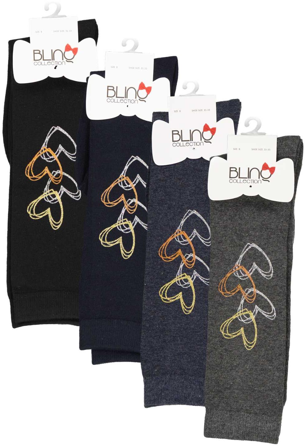 BlinQ Girls Glitter Scribble Hearts Knee Socks - 905 BlinQ Girls Glitter Scribble Hearts Knee Socks - 905