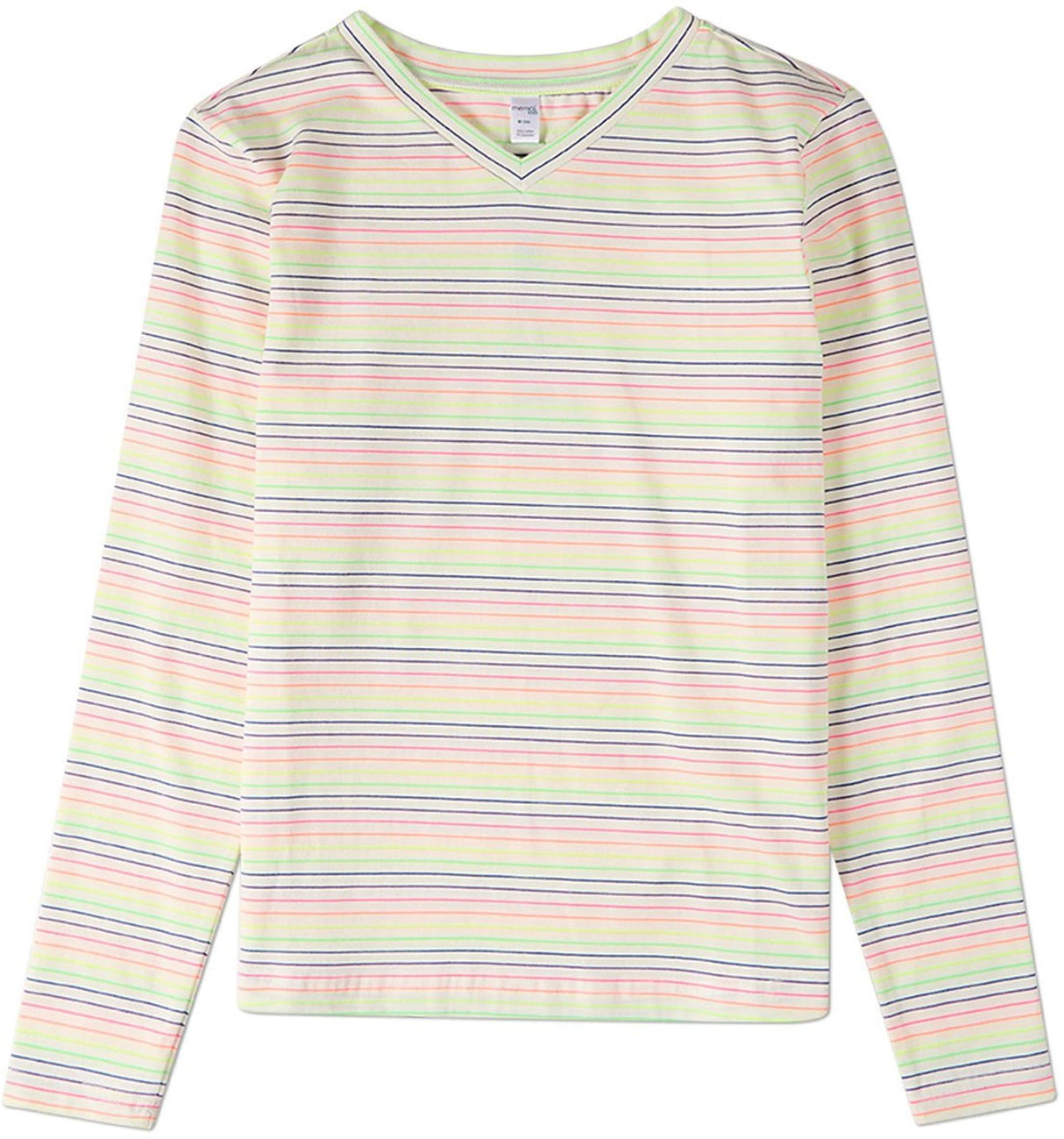 Memoi Girls Teens Bright Striped V-neck Long Sleeve T-shirt - MKC-113 Memoi Girls Teens Bright Striped V-neck Long Sleeve T-shirt - MKC-113