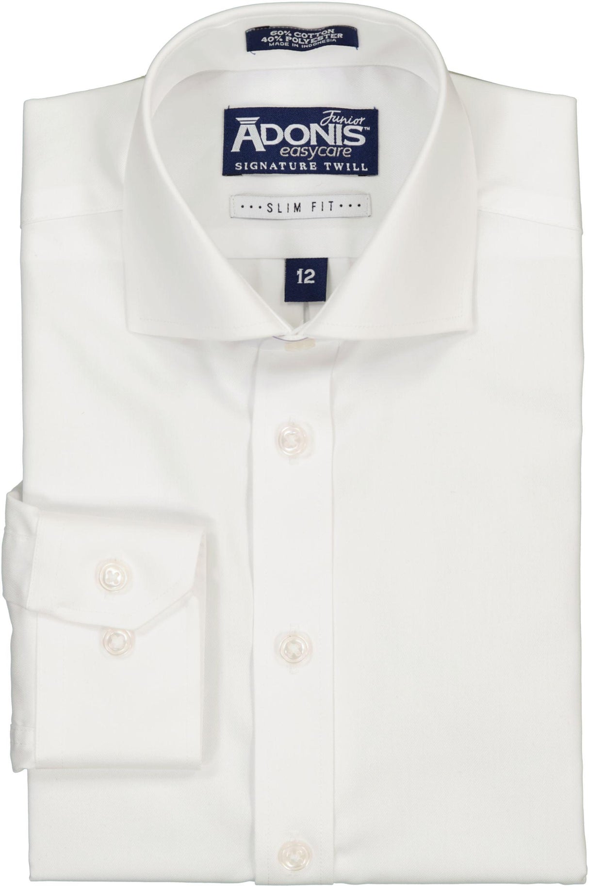 Adonis Boys Cotton/Poly Easy Care Signature Twill White Long Sleeve Dress Shirt Adonis Boys Cotton/Poly Easy Care Signature Twill White Long Sleeve Dress Shirt