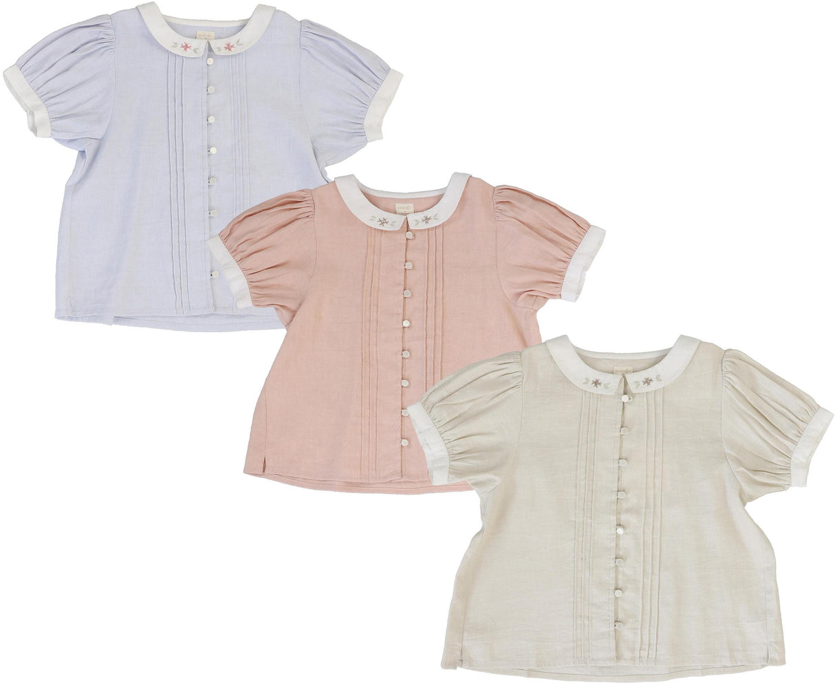 Analogie by Lil Legs Embroidered Linen Collection Girls Short Sleeve Pintuck Collar Blouse - MMCBS Analogie by Lil Legs Embroidered Linen Collection Girls Short Sleeve Pintuck Collar Blouse - MMCBS