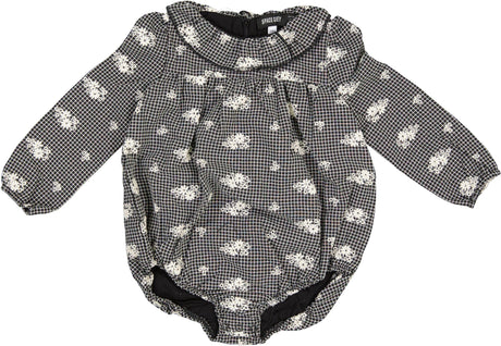 Space Gray Baby Girls Checked Embroidered Romper - WB5CY2758 Space Gray Baby Girls Checked Embroidered Romper - WB5CY2758