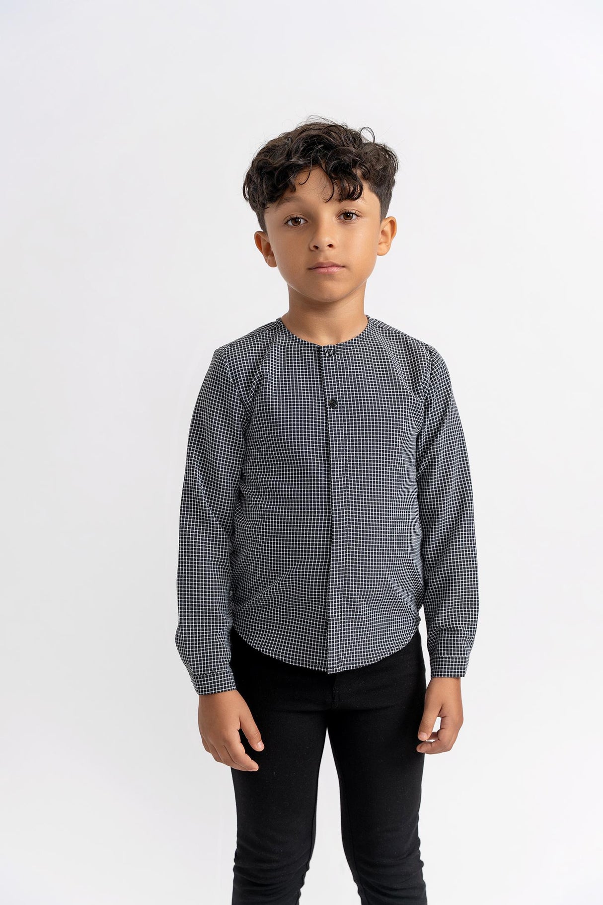 Space Gray Boys Long Sleeve Checked Dress Shirt - WB5CY2758S Space Gray Boys Long Sleeve Checked Dress Shirt - WB5CY2758S