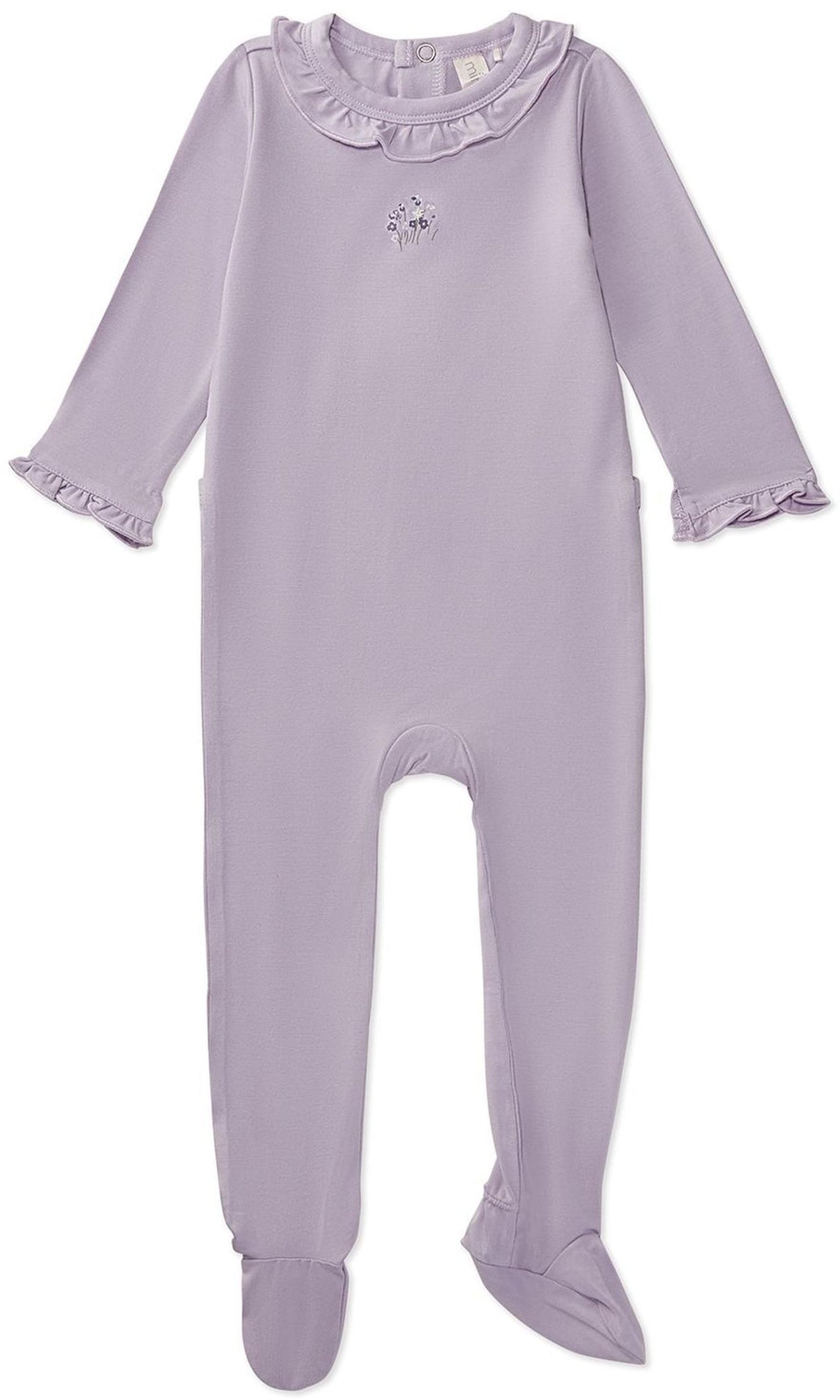 MiniMoi by Memoi Baby Girls Cotton Solid Ruffle Trim Footie - IAA08681 MiniMoi by Memoi Baby Girls Cotton Solid Ruffle Trim Footie - IAA08681
