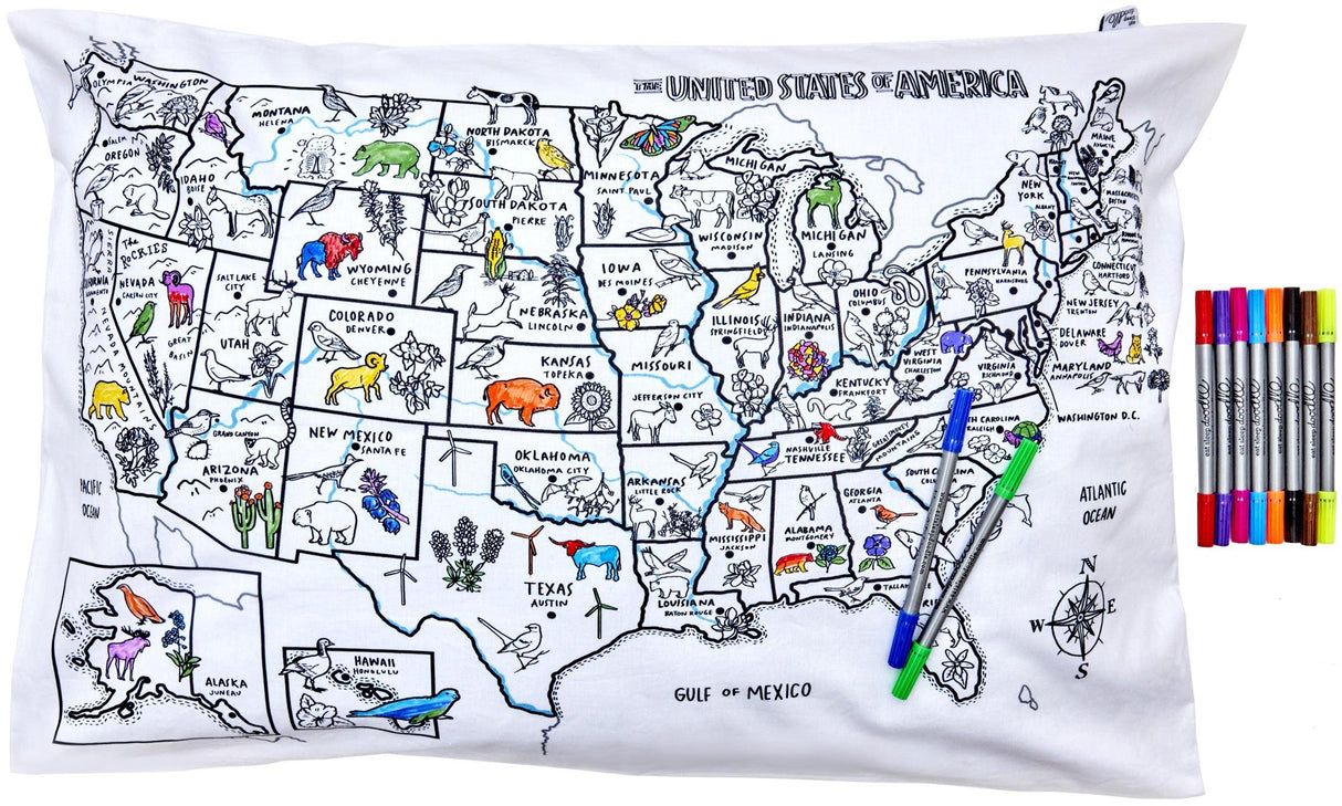 Eat Sleep Doodle US Map Pillowcase & Marker Set - USDPC Eat Sleep Doodle US Map Pillowcase & Marker Set - USDPC