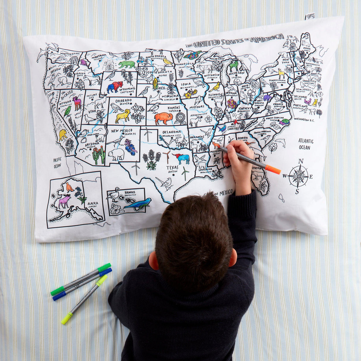 Eat Sleep Doodle US Map Pillowcase & Marker Set - USDPC Eat Sleep Doodle US Map Pillowcase & Marker Set - USDPC