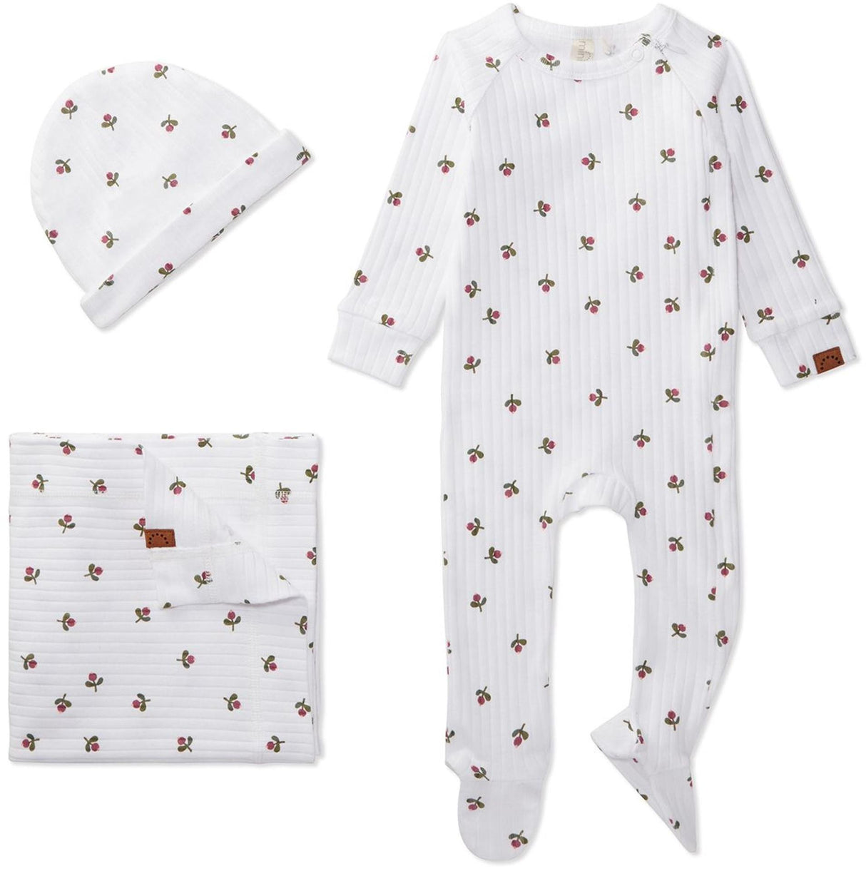 MiniMoi by Memoi Baby Girls Cotton Rib Flower Bud 3 Pc Footie Set - IND08691 MiniMoi by Memoi Baby Girls Cotton Rib Flower Bud 3 Pc Footie Set - IND08691