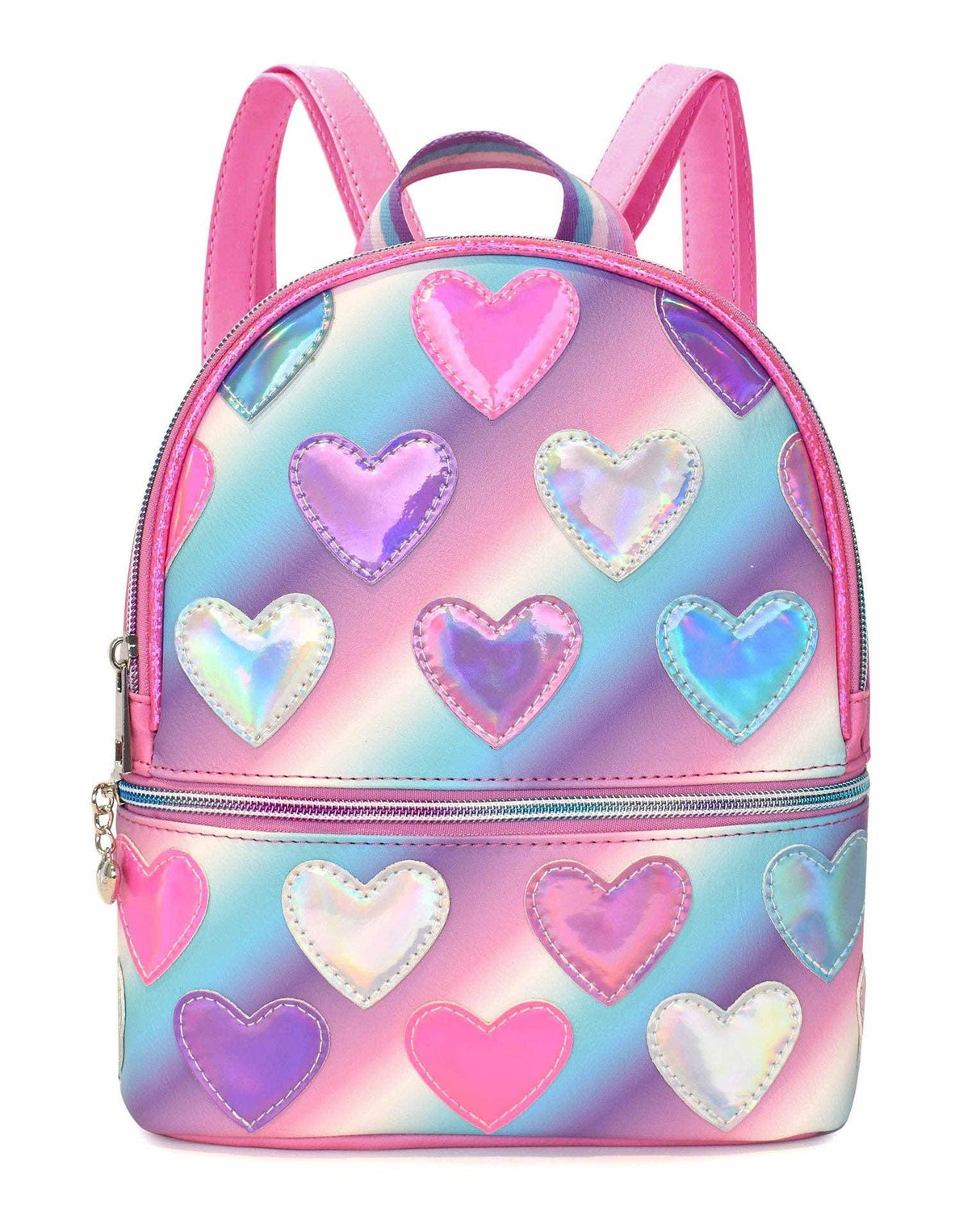 OMG Metallic Heart Patched Ombre Mini Backpack - HRT-MBZ11 OMG Metallic Heart Patched Ombre Mini Backpack - HRT-MBZ11