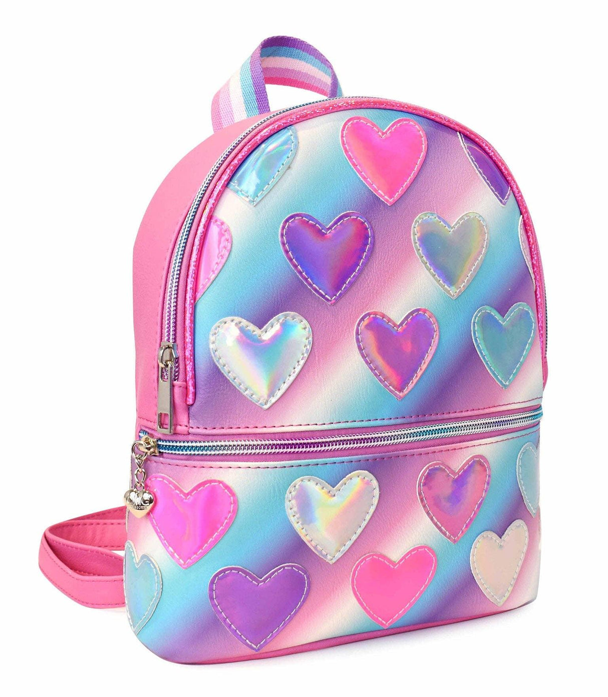 OMG Metallic Heart Patched Ombre Mini Backpack - HRT-MBZ11 OMG Metallic Heart Patched Ombre Mini Backpack - HRT-MBZ11