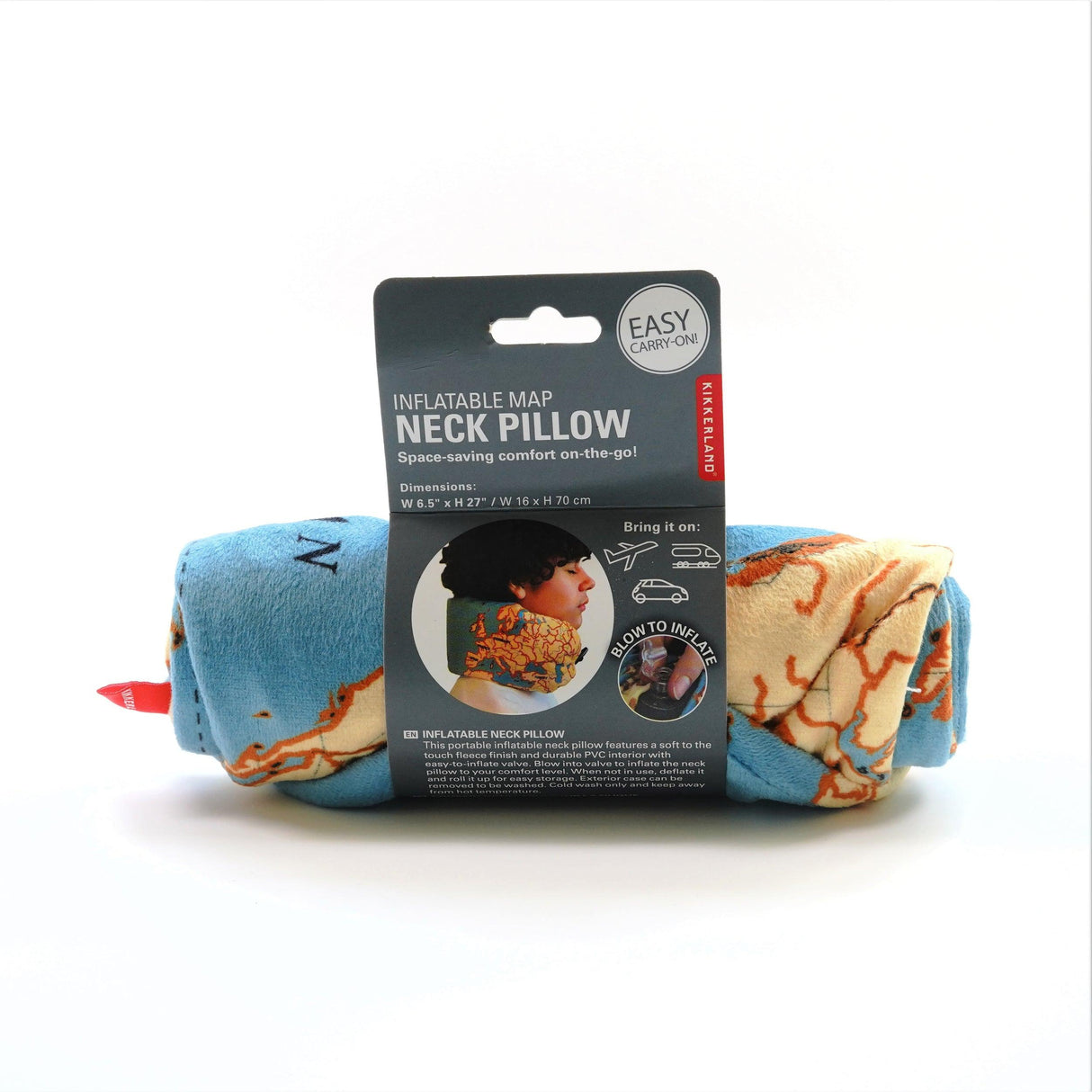 Kikkerland World Map Inflatable Neck Pillow - TT54 Kikkerland World Map Inflatable Neck Pillow - TT54
