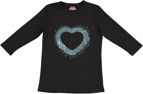 Essemmelle Girls Sequin Heart 3/4 Sleeve T-shirt - SML22002