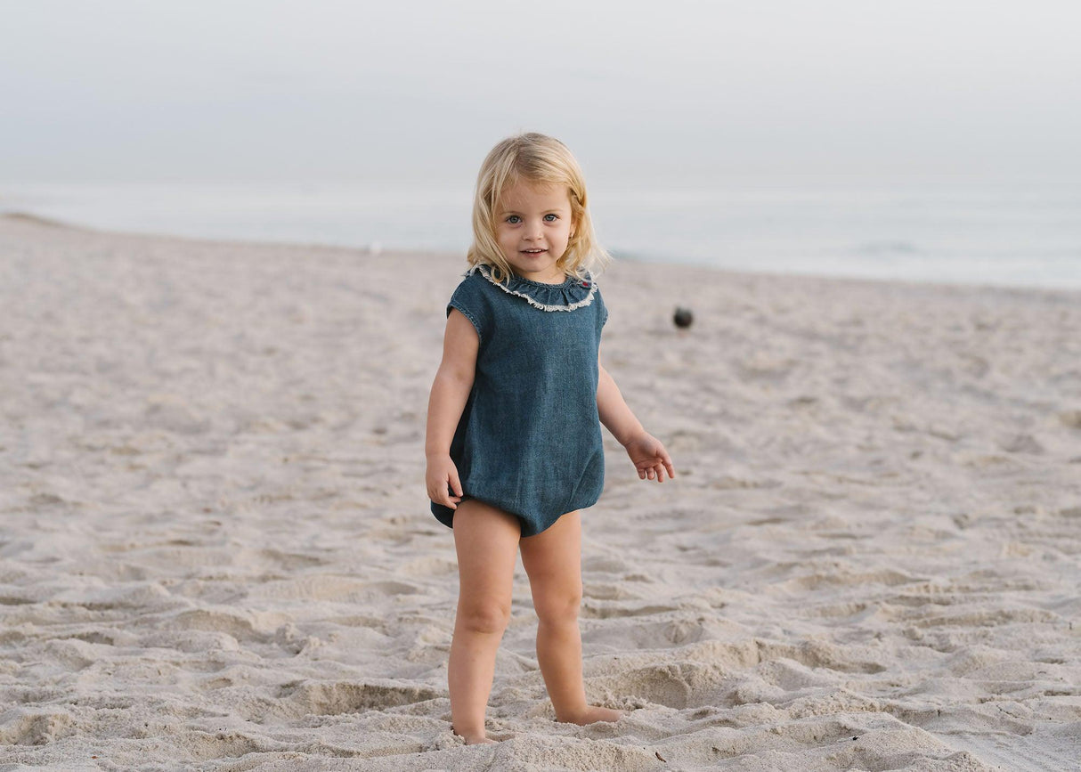 Analogie by Lil Legs Lightweight Denim Collection Baby Girls Fringe Romper - LWGR Analogie by Lil Legs Lightweight Denim Collection Baby Girls Fringe Romper - LWGR