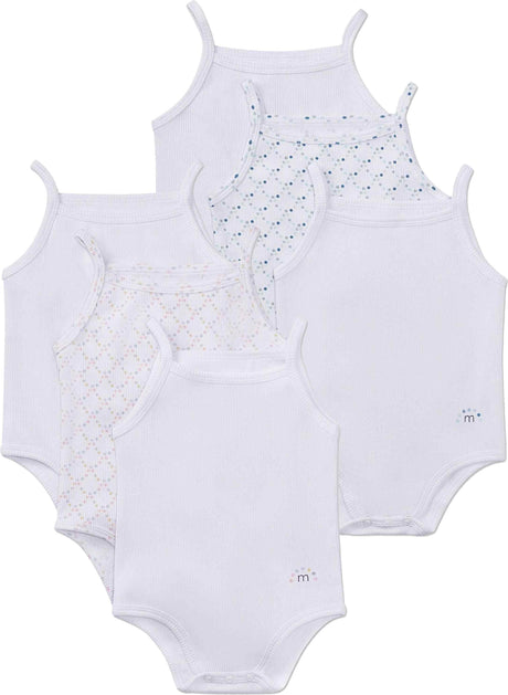 Memoi Baby Boys Girls Sleeveless Ribbed Dot Logo Bodysuit - 3 Pack - MKU2002