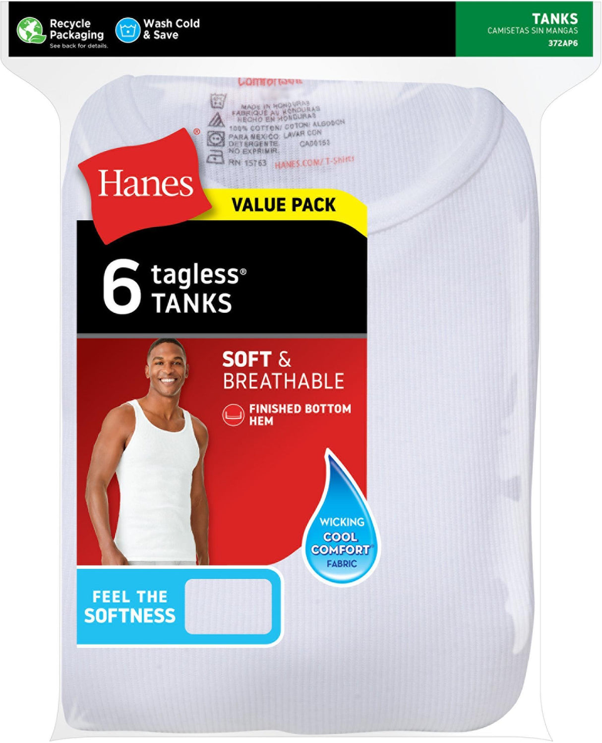 Hanes Mens TAGLESS® A-Shirt Tank Undershirts 6 Pack - 372AP6