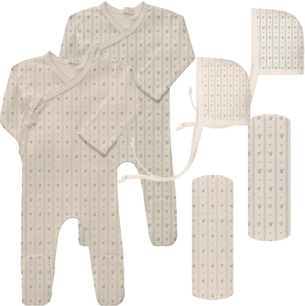 Ely's & Co Baby Boys Girls Linear Floral Cotton Footie, Bonnet, Blanket Gift Box Set - SS24-0022-0023-GBG Ely's & Co Baby Boys Girls Linear Floral Cotton Footie, Bonnet, Blanket Gift Box Set - SS24-0022-0023-GBG