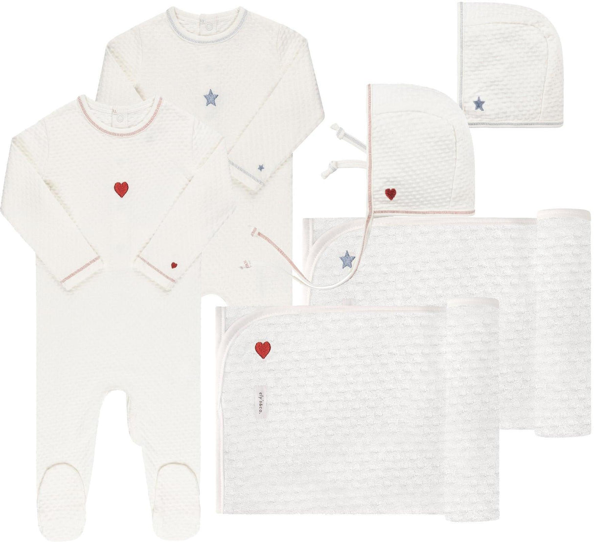Ely's & Co Baby Boys Girls Embroidered Cotton Footie, Bonnet, Blanket Gift Box Set - SS24-0024-0026-GBG Ely's & Co Baby Boys Girls Embroidered Cotton Footie, Bonnet, Blanket Gift Box Set - SS24-0024-0026-GBG