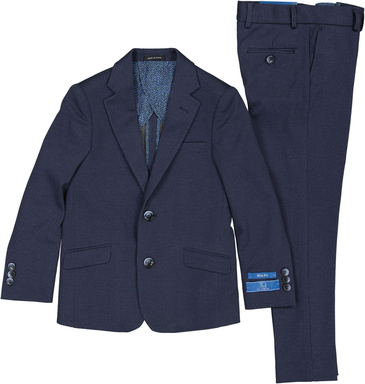 T.O. Collection Boys Navy Stretch Knit Fashion Suit - A6-253 T.O. Collection Boys Navy Stretch Knit Fashion Suit - A6-253