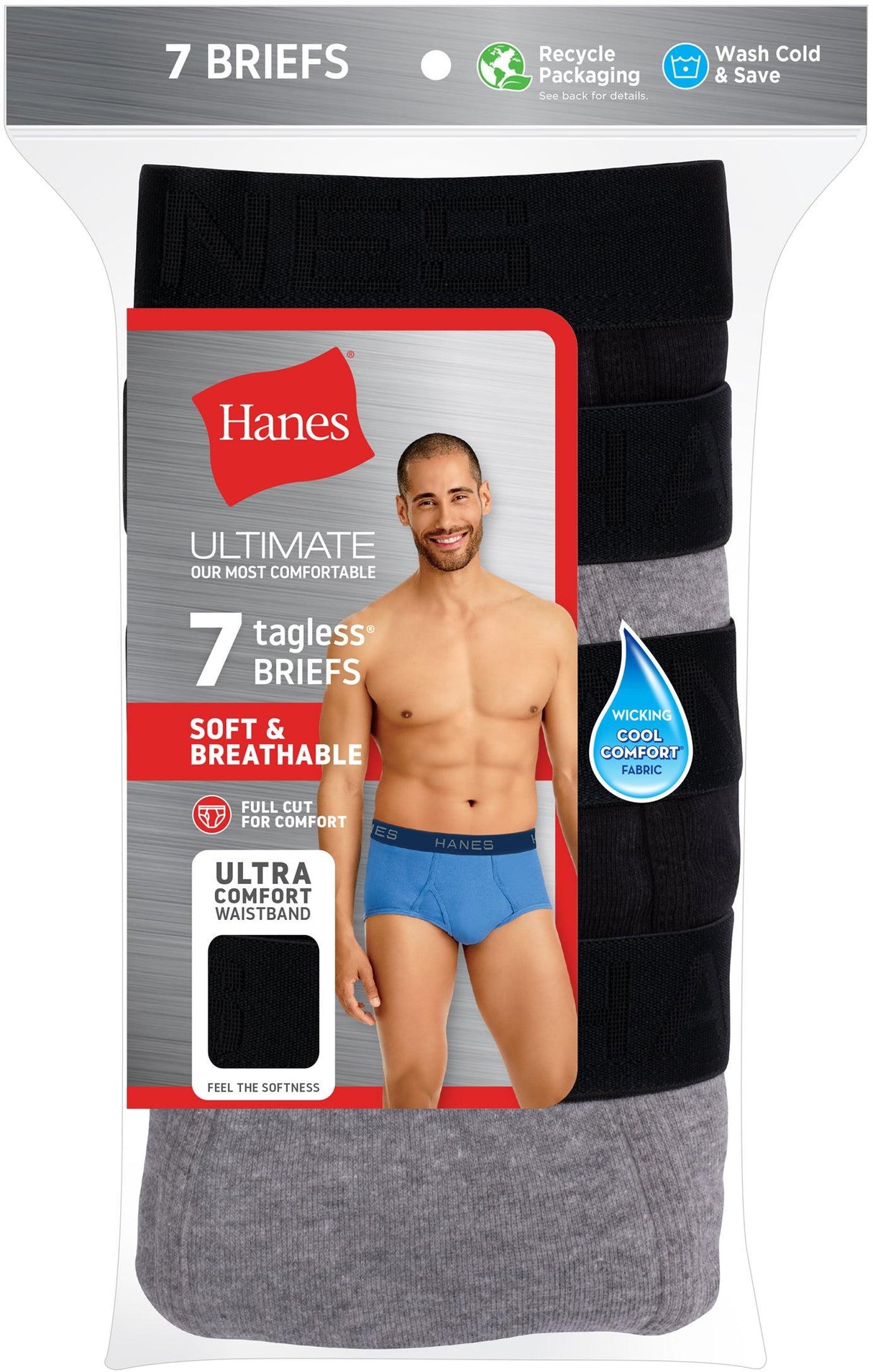 Hanes Mens TAGLESS® Briefs Underwear 7 Pack - 7764B7 Hanes Mens TAGLESS® Briefs Underwear 7 Pack - 7764B7