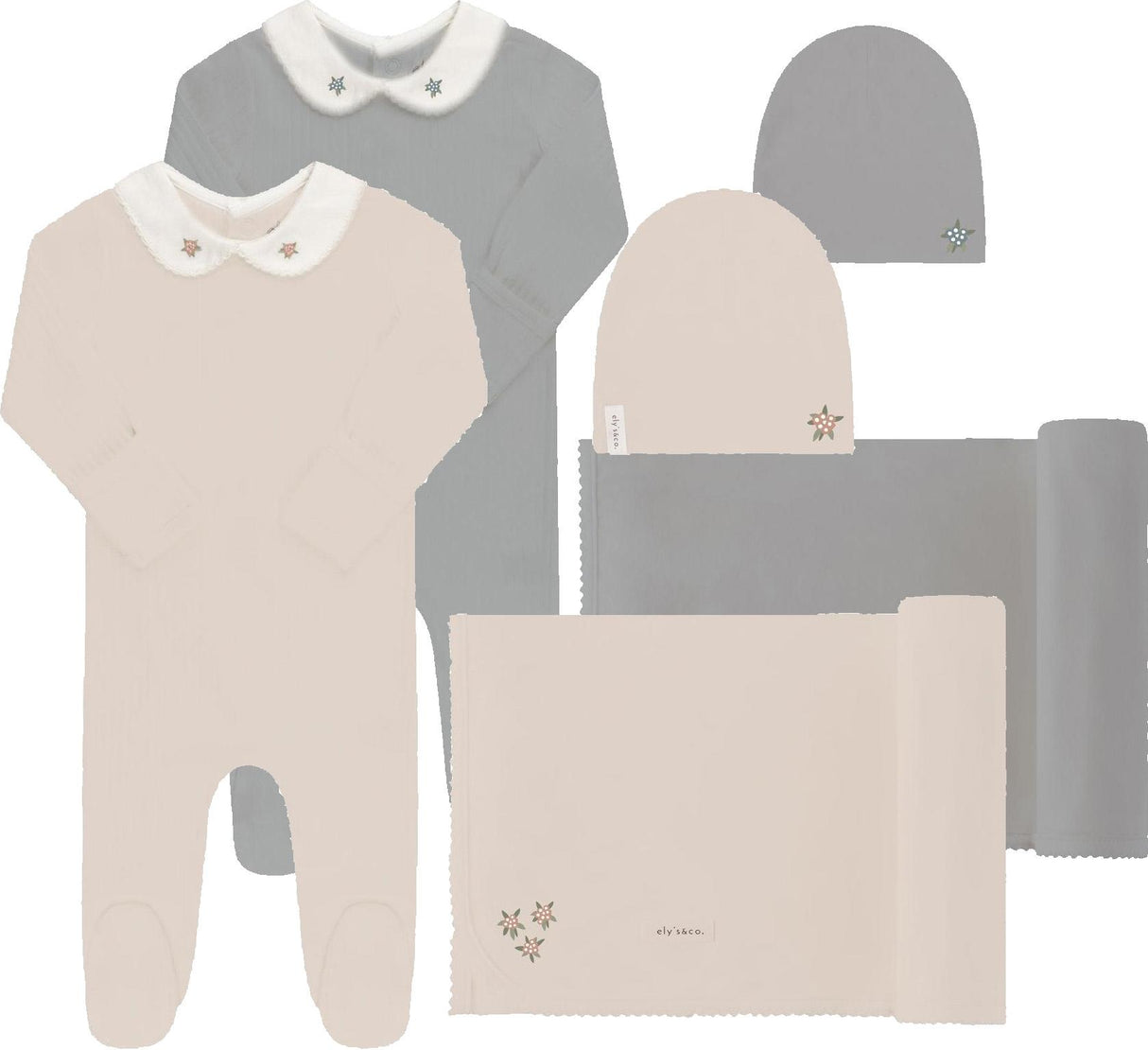 Ely's & Co Baby Boys Girls Wide Rib Rosebud Cotton Footie, Beanie, Blanket Gift Box Set - SS24-0034-0036-GBG Ely's & Co Baby Boys Girls Wide Rib Rosebud Cotton Footie, Beanie, Blanket Gift Box Set - SS24-0034-0036-GBG