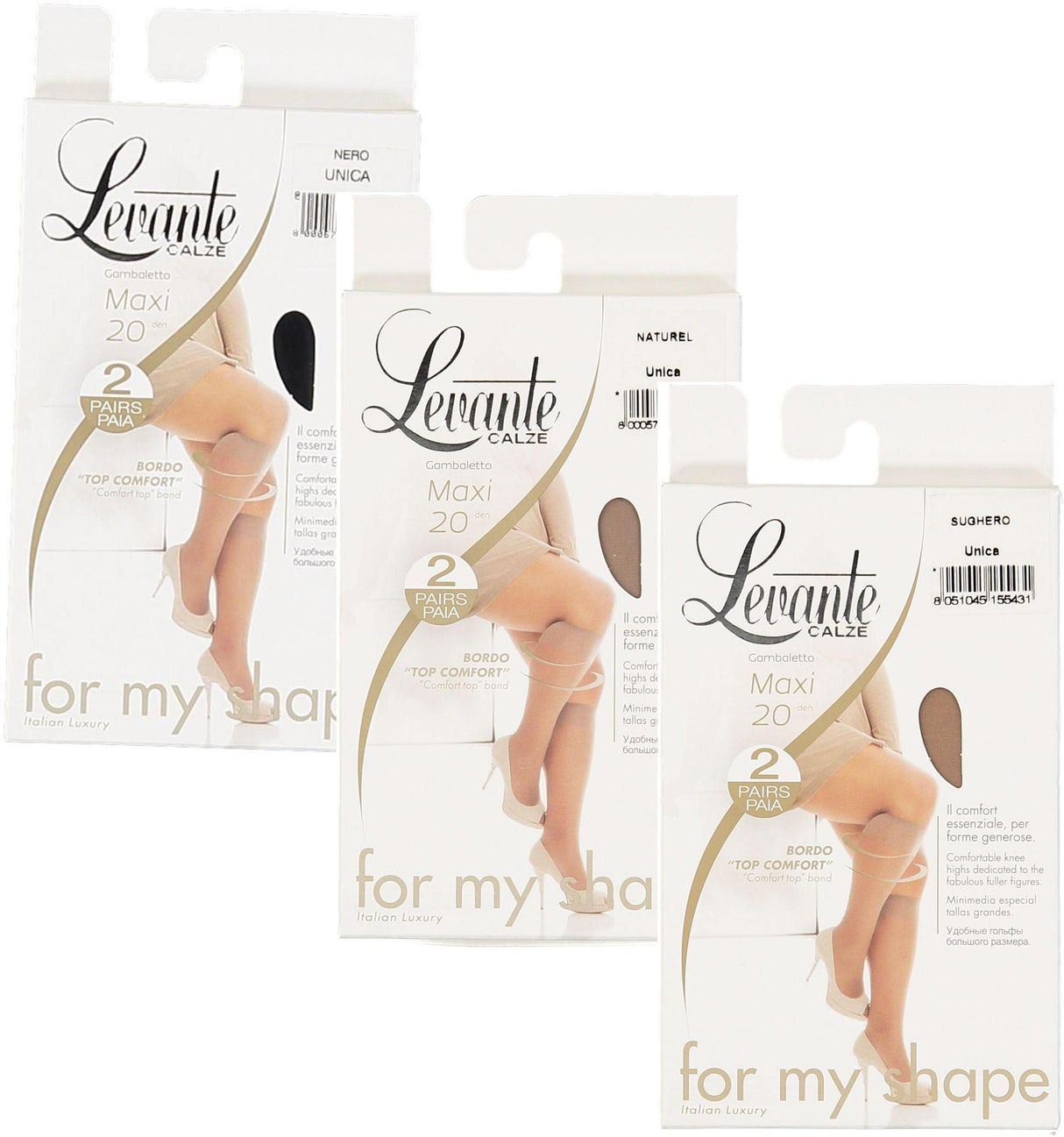 Levante Womens Maxi 20 Denier Plus Size 2 Pack Knee High Levante Womens Maxi 20 Denier Plus Size 2 Pack Knee High