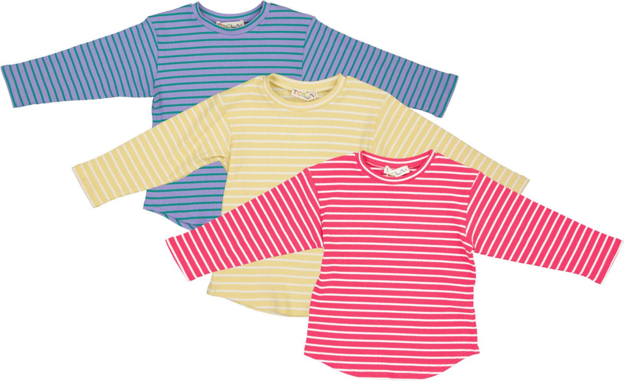 Teela Girls Teens Stripe Ribbed 3/4 Sleeve T-shirt - 22-133 Teela Girls Teens Stripe Ribbed 3/4 Sleeve T-shirt - 22-133
