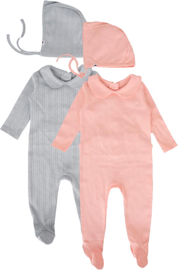 Mon Cheri Baby Boys Girls Pointelle Collar Cotton Footie & Bonnet Set - MC320/MC321 Mon Cheri Baby Boys Girls Pointelle Collar Cotton Footie & Bonnet Set - MC320/MC321