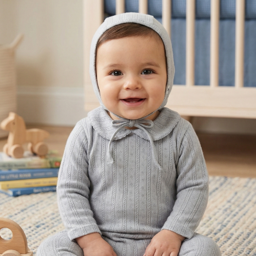 Mon Cheri Baby Boys Girls Pointelle Collar Cotton Footie & Bonnet Set - MC320/MC321 Mon Cheri Baby Boys Girls Pointelle Collar Cotton Footie & Bonnet Set - MC320/MC321