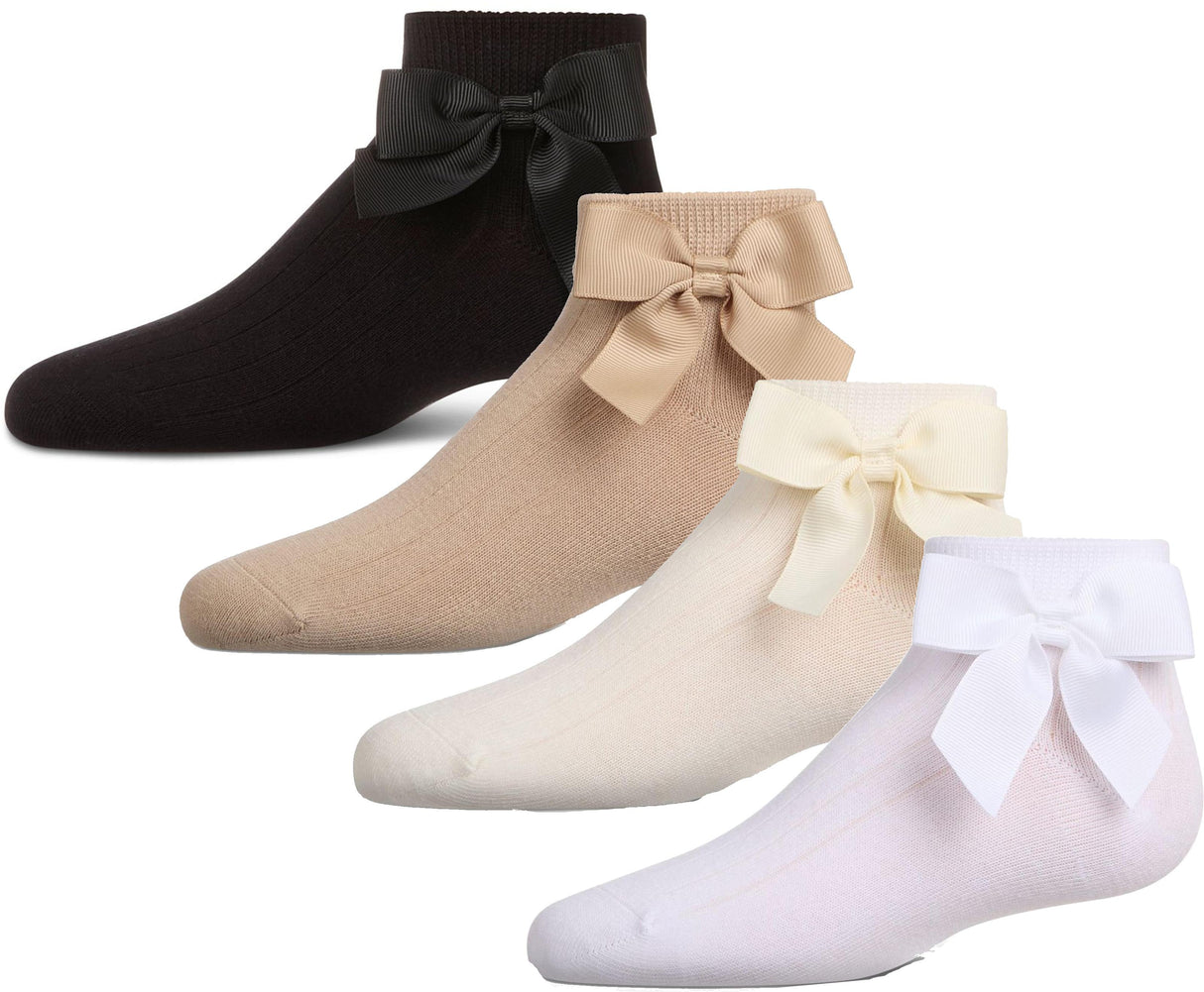 Memoi Girls Ribbed Bow Ankle Socks - MKF-6080 Memoi Girls Ribbed Bow Ankle Socks - MKF-6080