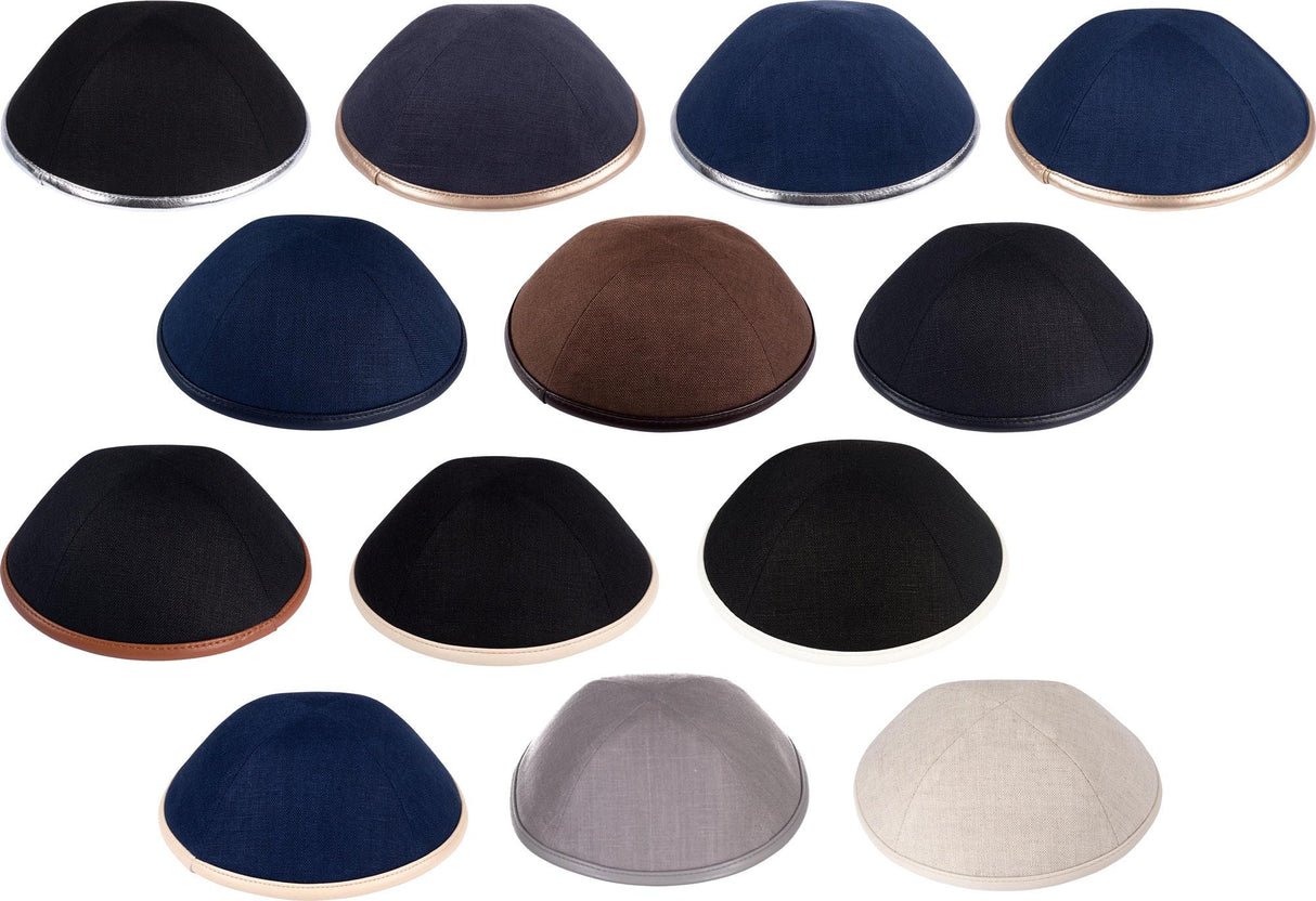 iKippah Boys Linen Yarmulka w/ Leather Rim iKippah Boys Linen Yarmulka w/ Leather Rim