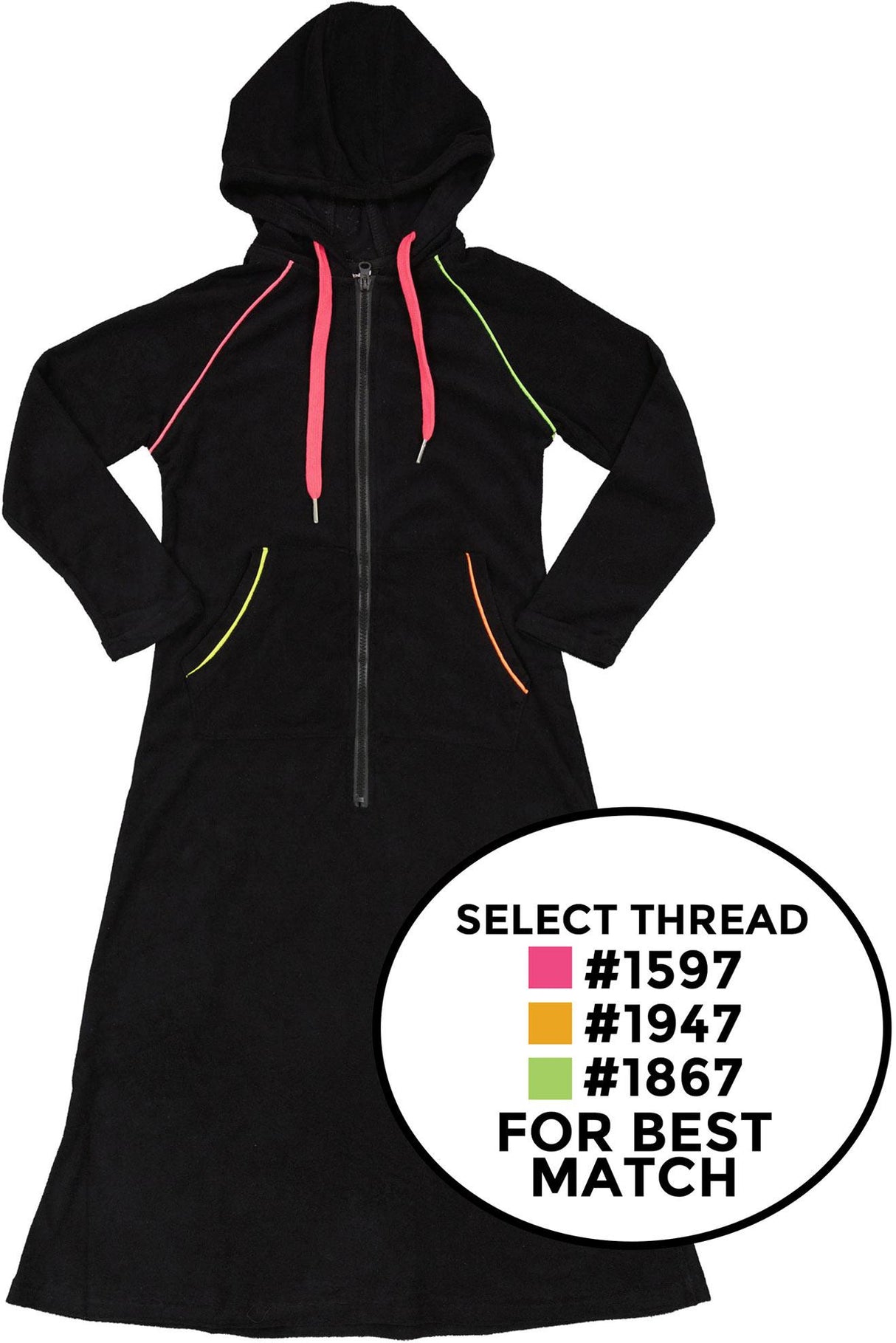 LandsKID Girls Neon Zippered Lightweight Terry Robe - BRG-NEON LandsKID Girls Neon Zippered Lightweight Terry Robe - BRG-NEON