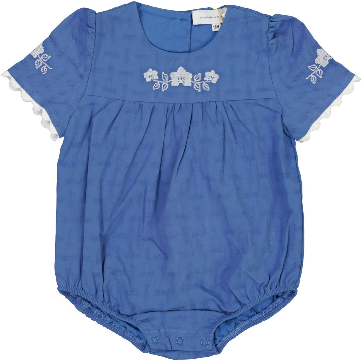 Charlotte & George Baby Girls Criss Cross Embroidered Romper - SB6CP7343G Charlotte & George Baby Girls Criss Cross Embroidered Romper - SB6CP7343G
