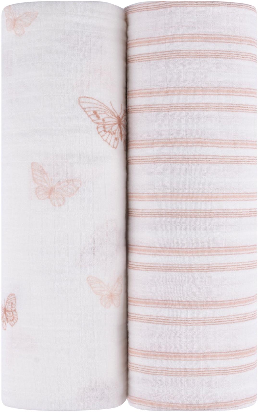 Ely's & Co Butterflies & Stripes Adjustable Muslin Swaddle 2 Pack Ely's & Co Butterflies & Stripes Adjustable Muslin Swaddle 2 Pack