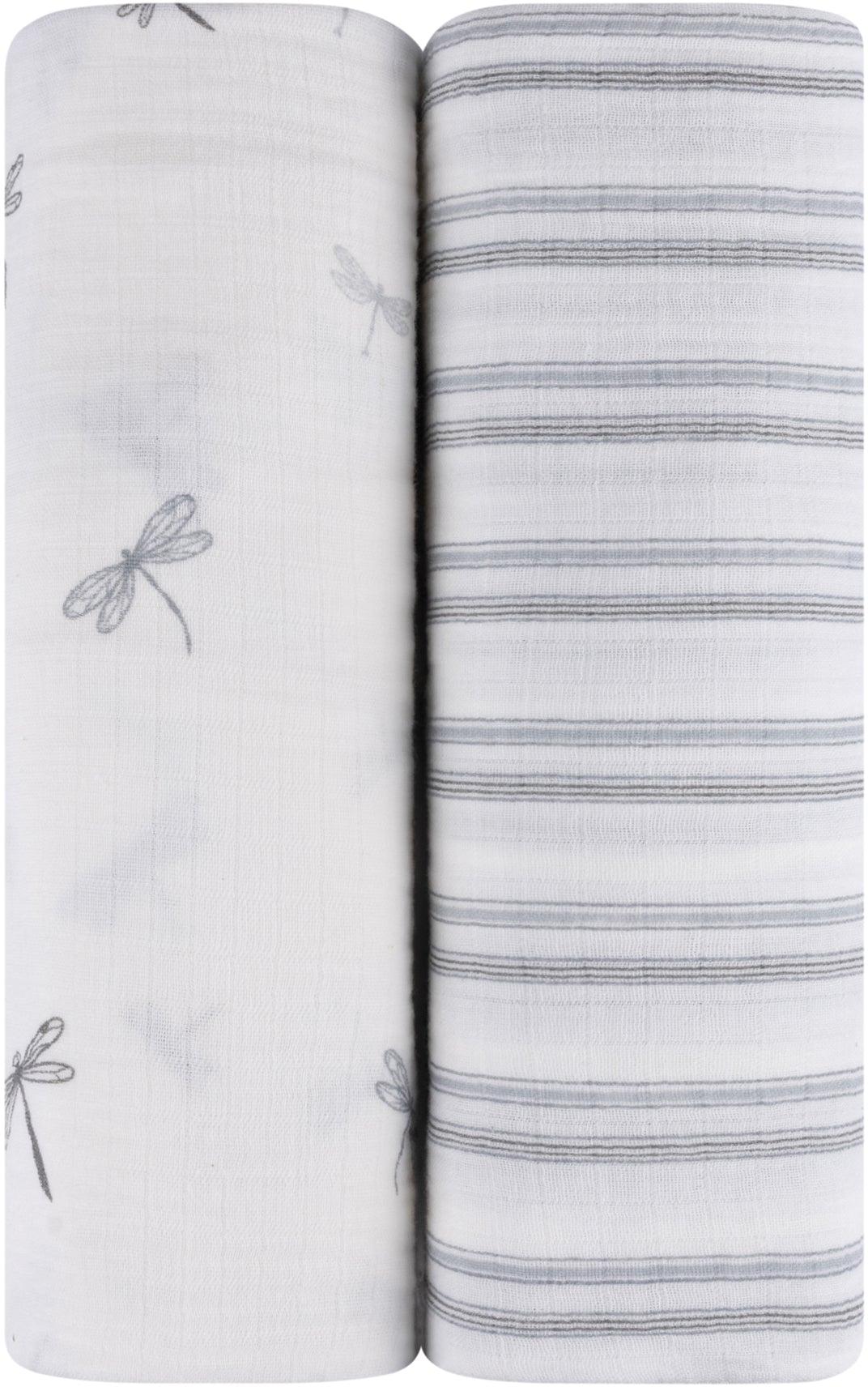 Ely's & Co Dragonflies & Stripes Adjustable Muslin Swaddle 2 Pack Ely's & Co Dragonflies & Stripes Adjustable Muslin Swaddle 2 Pack