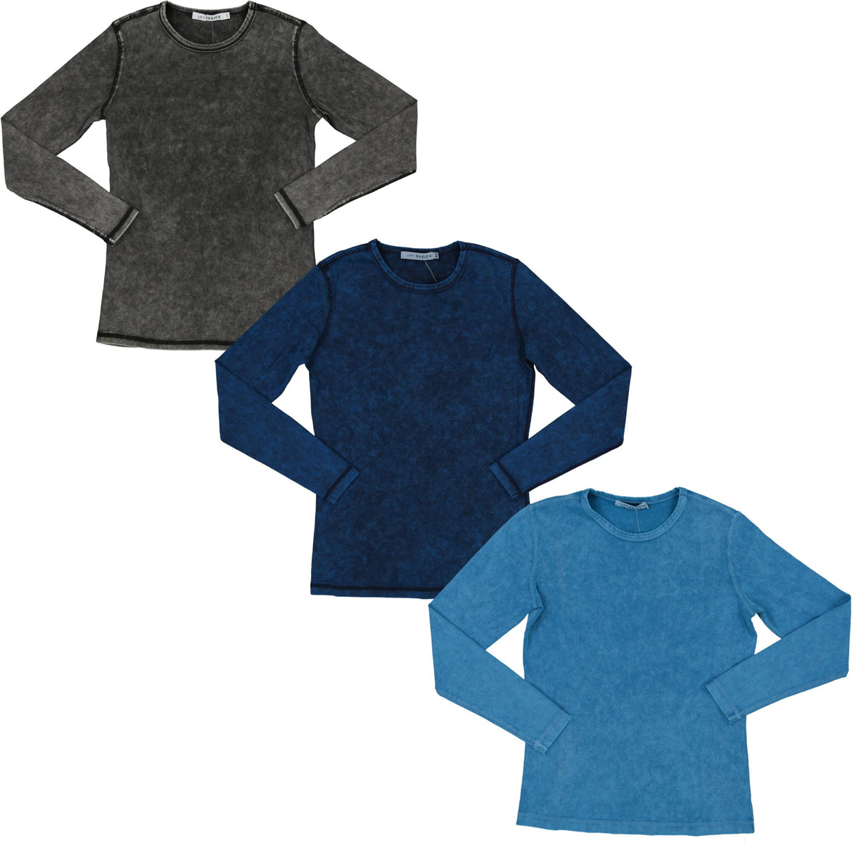 JAY BASICS Womens Teens Mineral Wash Long Sleeve T-shirt - 8114 JAY BASICS Womens Teens Mineral Wash Long Sleeve T-shirt - 8114