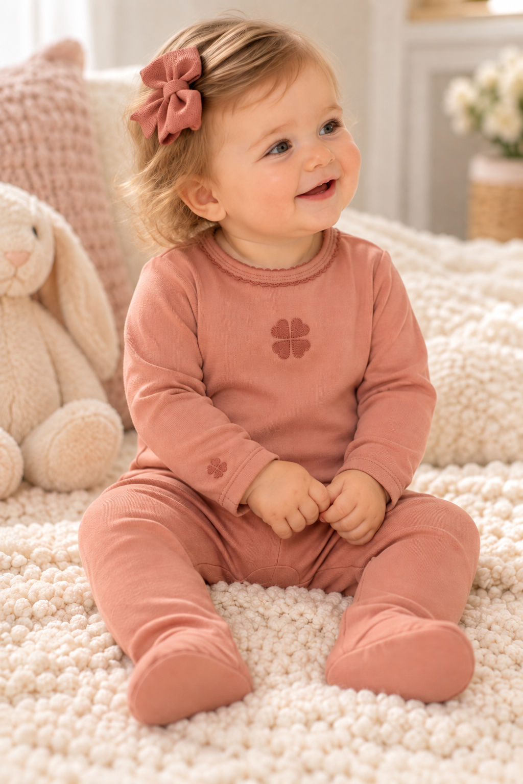 Ely's & Co Baby Girls Clover Cotton Footie - AW26-0059 Ely's & Co Baby Girls Clover Cotton Footie - AW26-0059