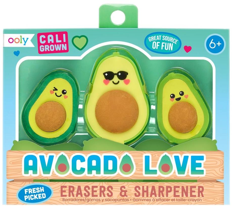 ooly Avocado Sharpener & Eraser 3 piece Set - 112-113 ooly Avocado Sharpener & Eraser 3 piece Set - 112-113