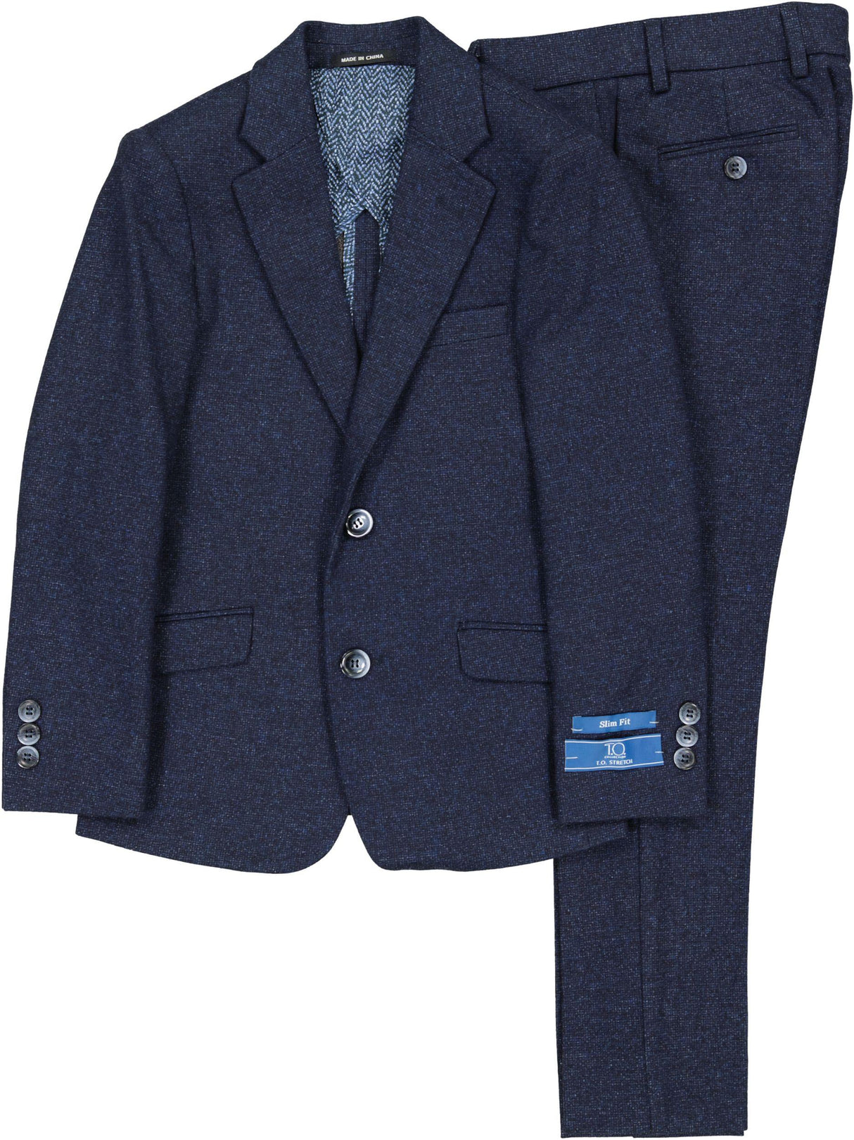 T.O. Collection Boys Navy Stretch Knit Fashion Suit - A6-486 T.O. Collection Boys Navy Stretch Knit Fashion Suit - A6-486