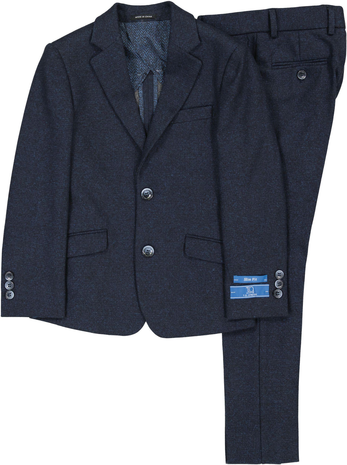 T.O. Collection Boys Navy Stretch Knit Fashion Suit - A6-487 T.O. Collection Boys Navy Stretch Knit Fashion Suit - A6-487