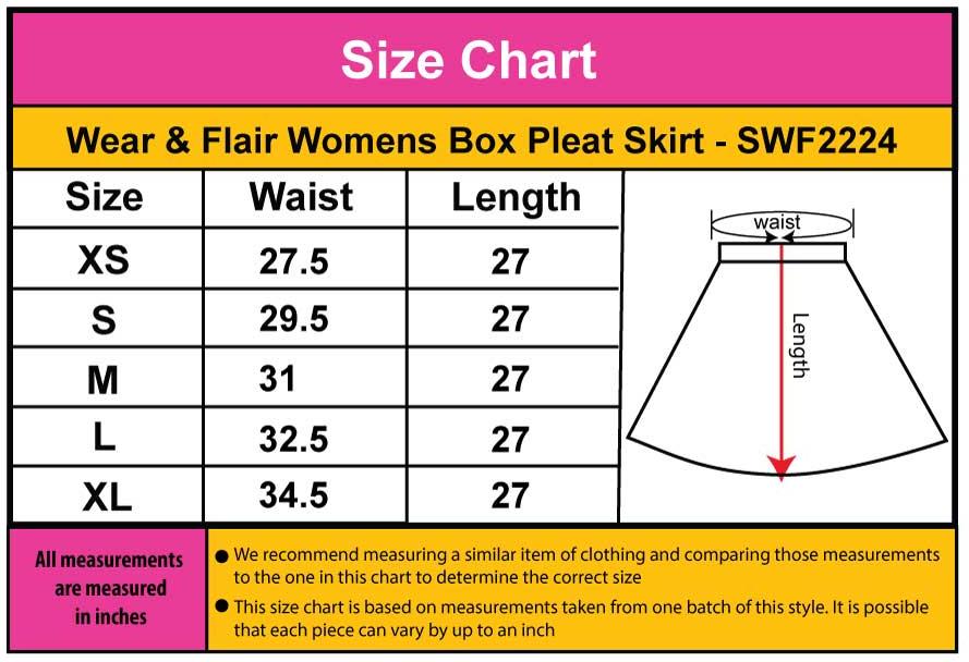 Wear & Flair Womens Box Pleat Skirt - SWF2224 Wear & Flair Womens Box Pleat Skirt - SWF2224